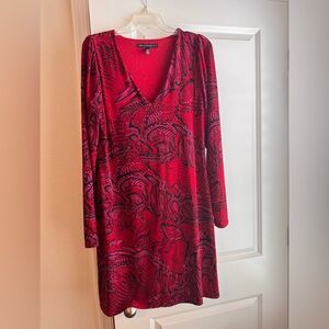 White House Black Market Red and Black Long Sleeve Dress